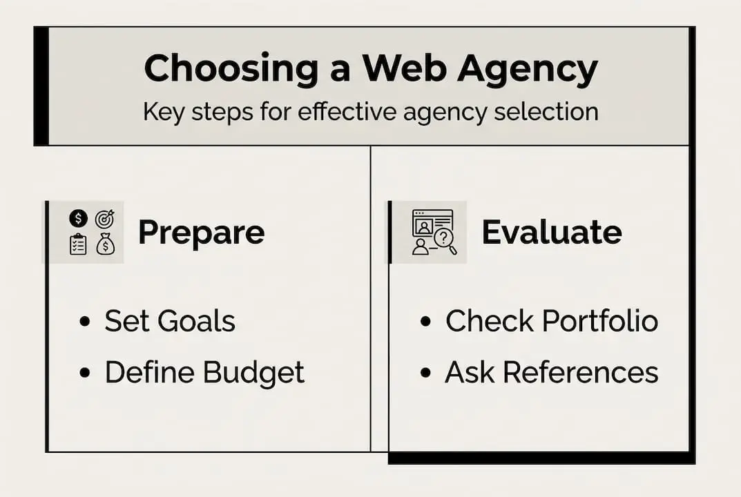 Infographic with steps for web agency selection