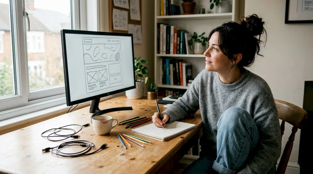 Web designer sketching organic web layout