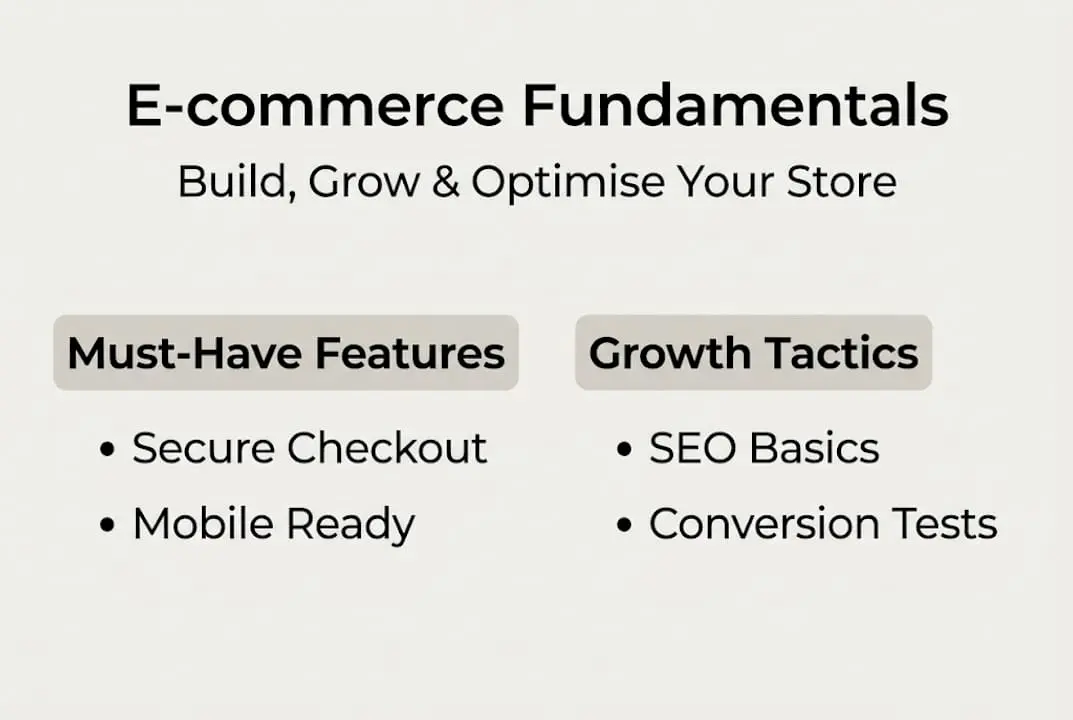 Ecommerce fundamentals infographic with core points