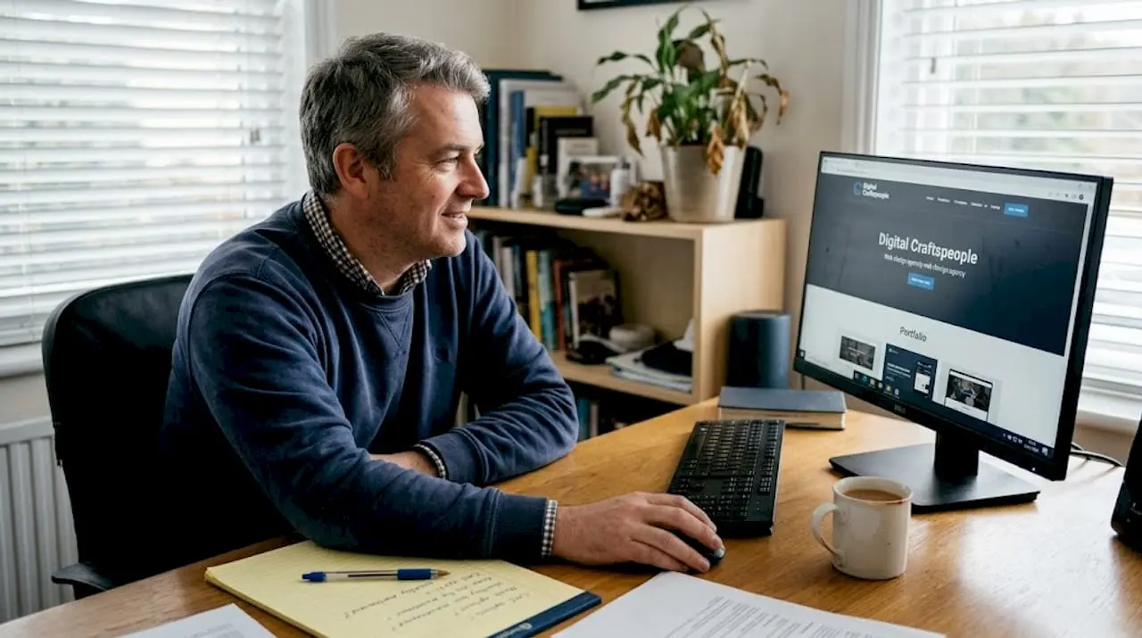 Agency portfolio review on home office computer