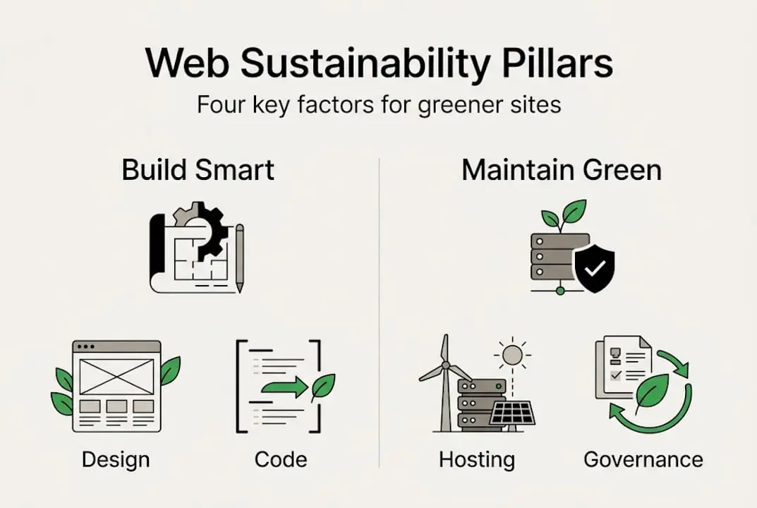 Infographic showing web sustainability pillars