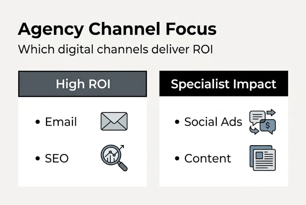 Infographic compares channel ROI and agency expertise
