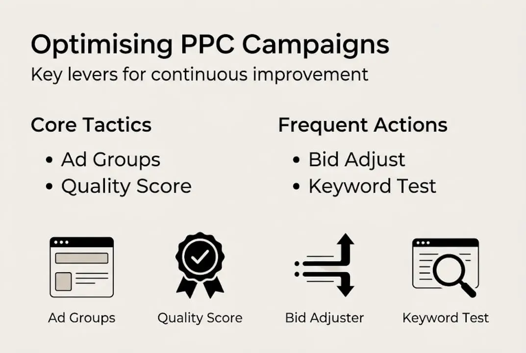 Infographic of PPC optimisation tactics and actions