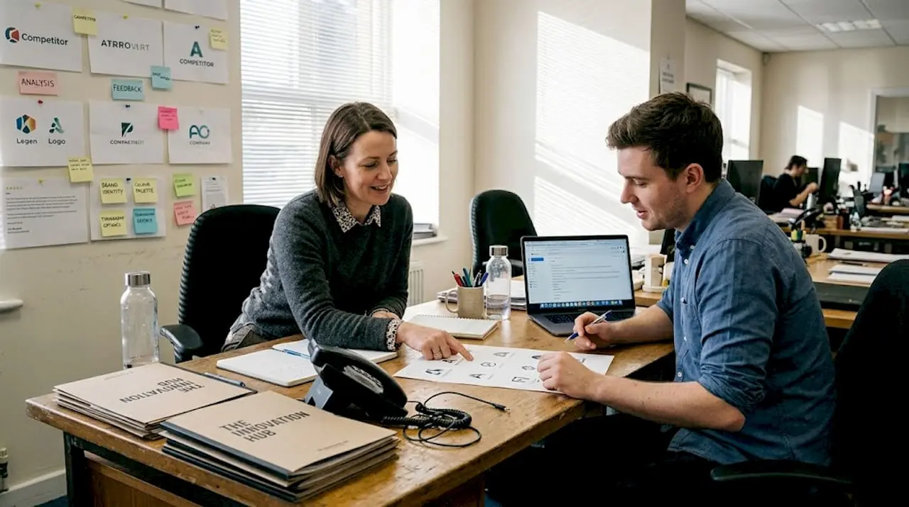 Colleagues discussing SME branding concepts