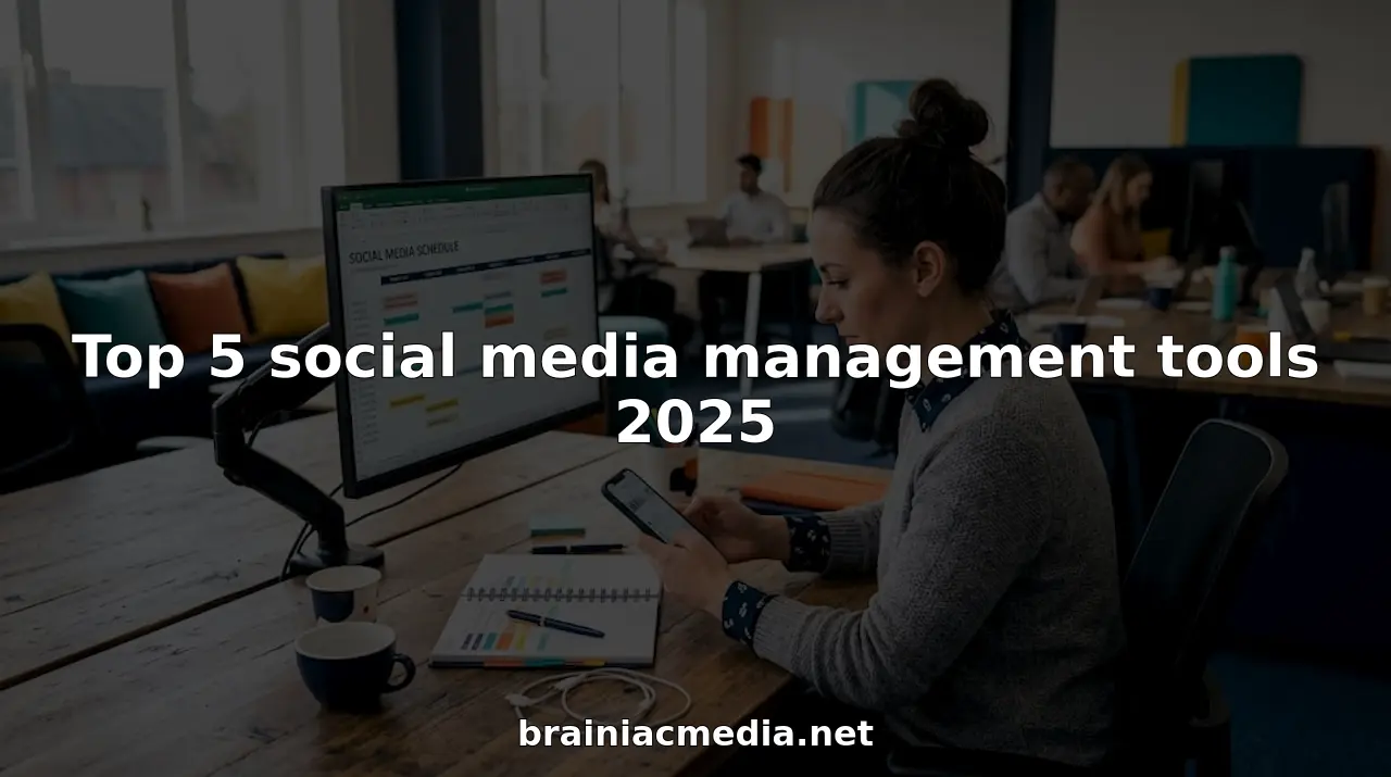 Social media manager using computer at office desk