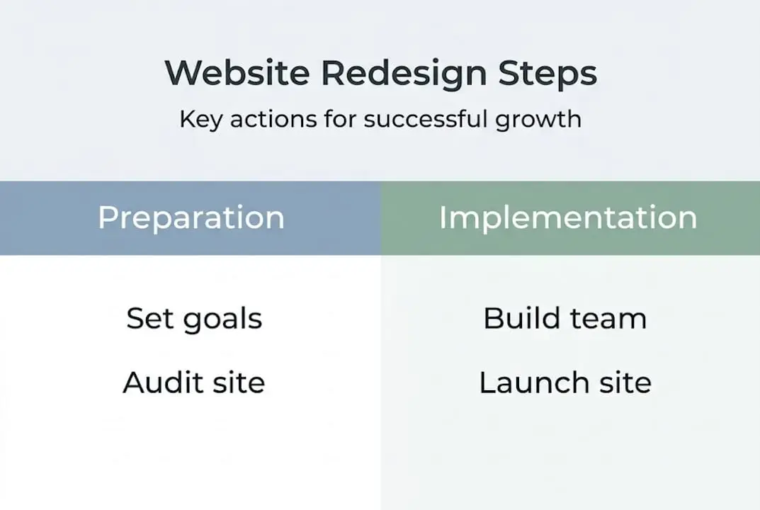 Infographic showing website redesign workflow overview