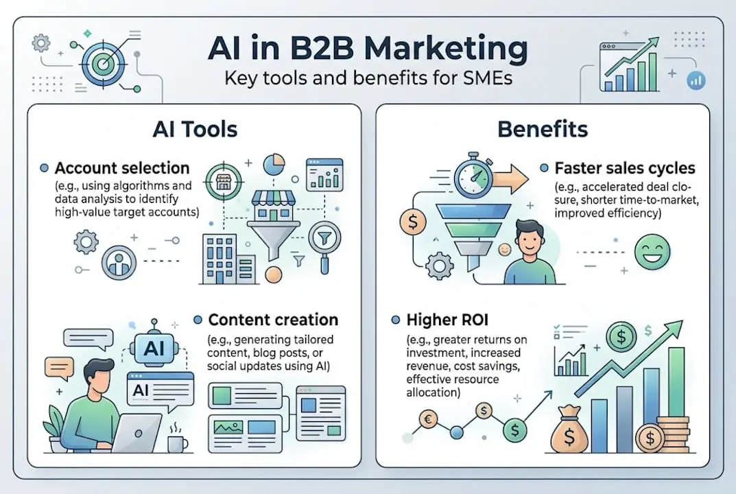 Infographic on AI tools and benefits in B2B marketing