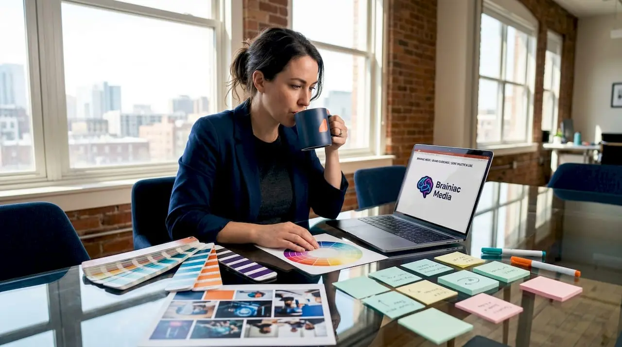 Brand strategist selecting colours with swatches