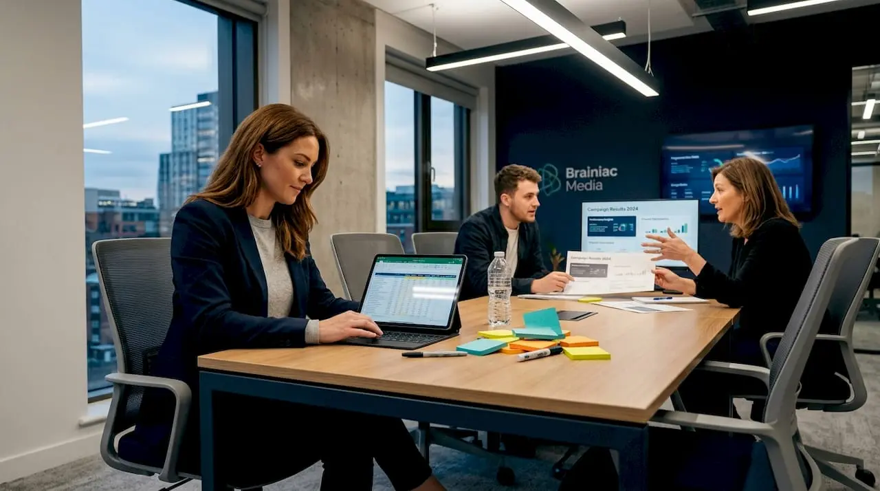 Marketing team reviews digital campaign results