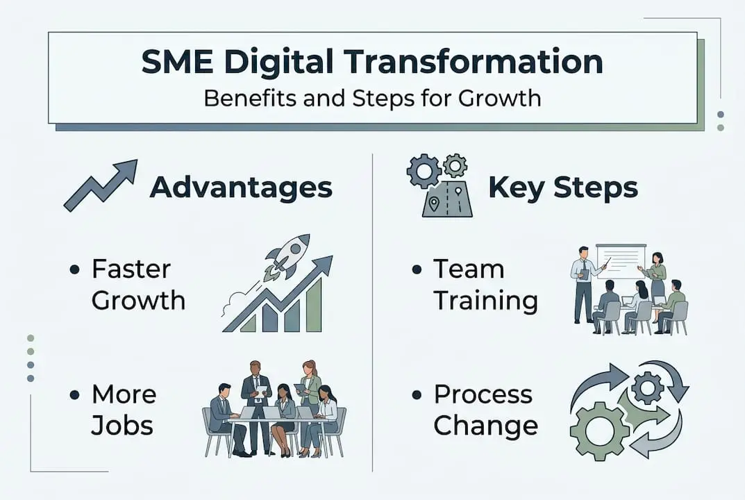 Infographic about SME transformation benefits and steps