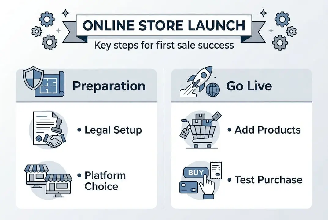 Infographic showing online store launch steps