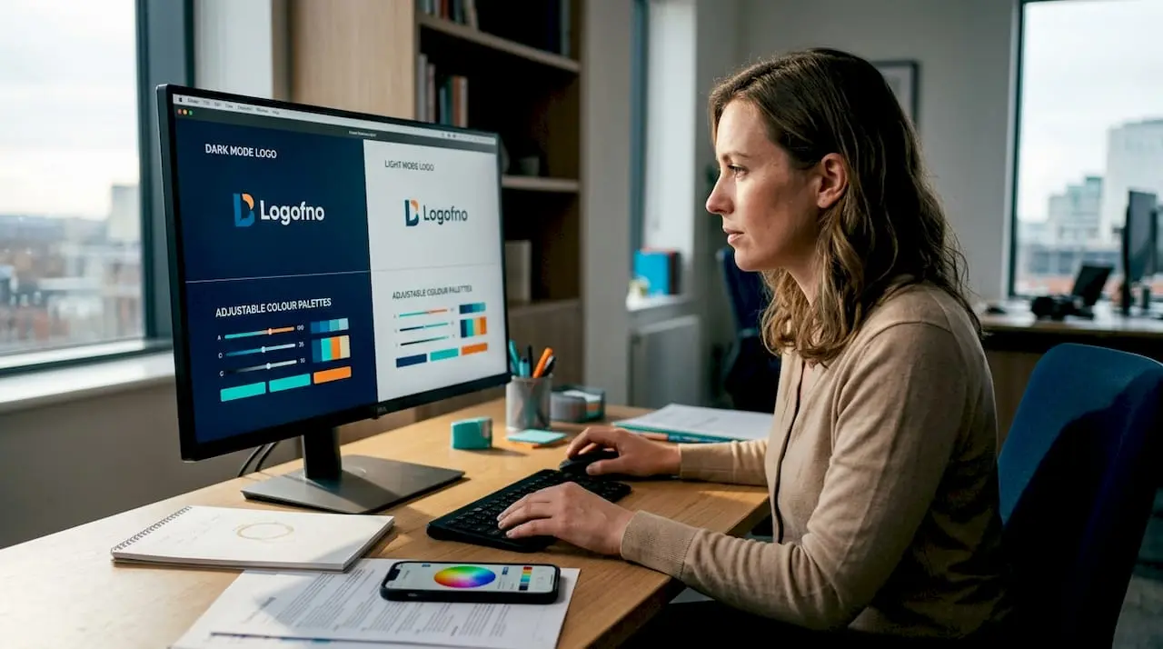 Brand manager reviewing dark mode logo options