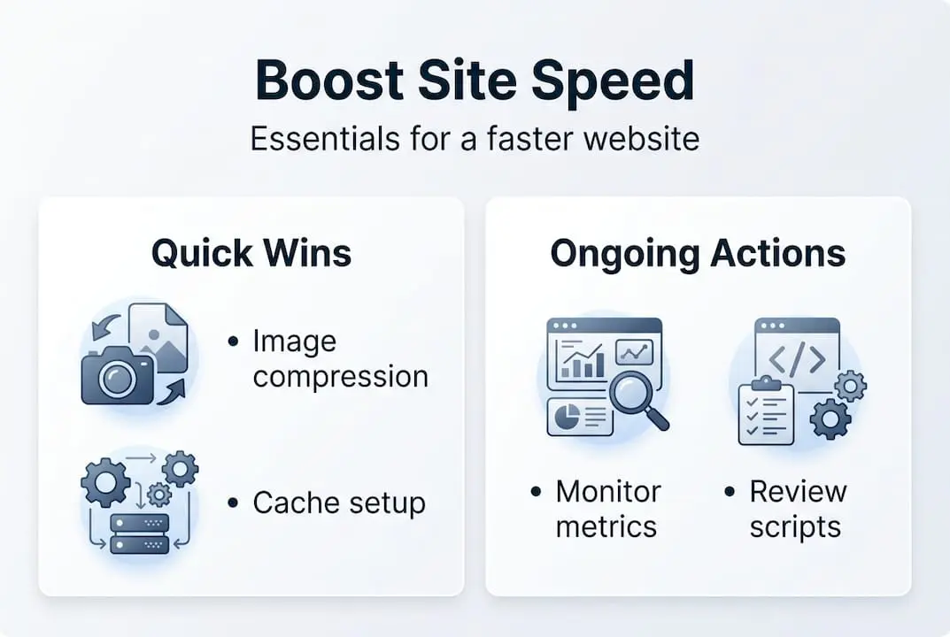 Infographic with site speed essentials and actions