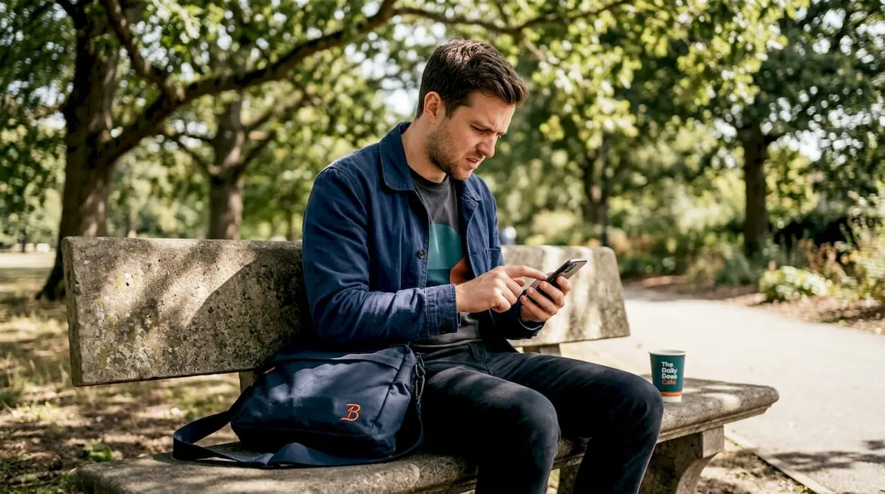 User frustrated by slow mobile website outdoors