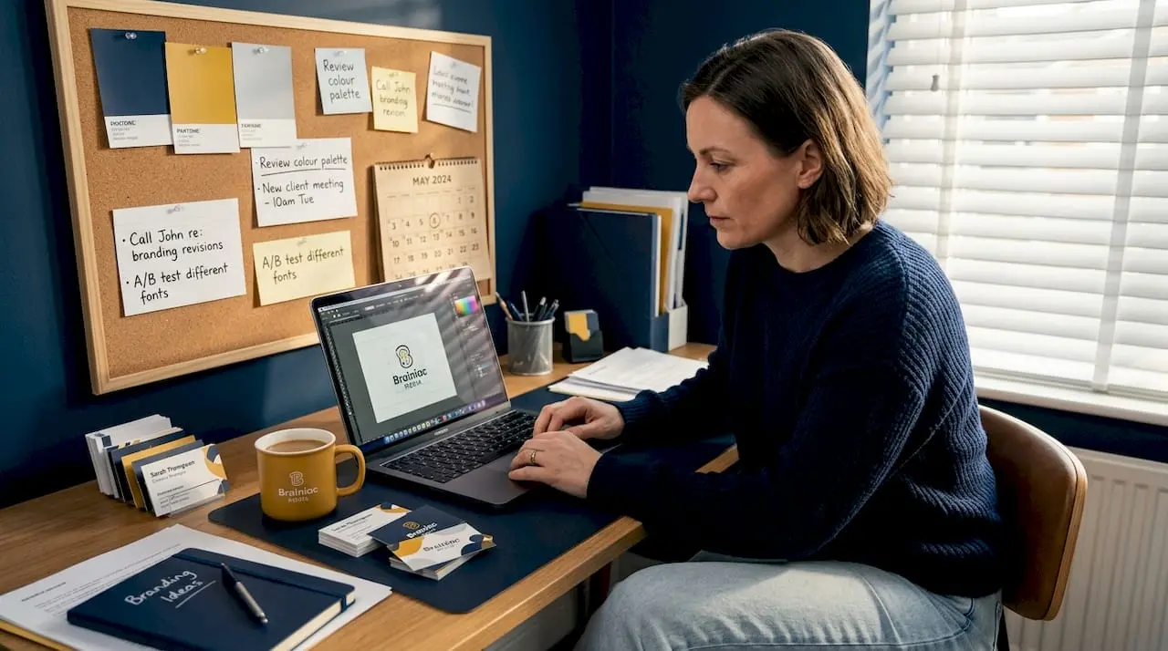 SME owner designing branding in office