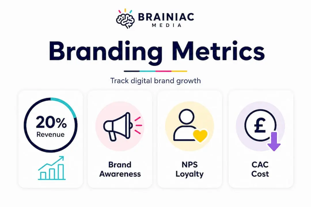 Infographic with branding performance metrics stat cards