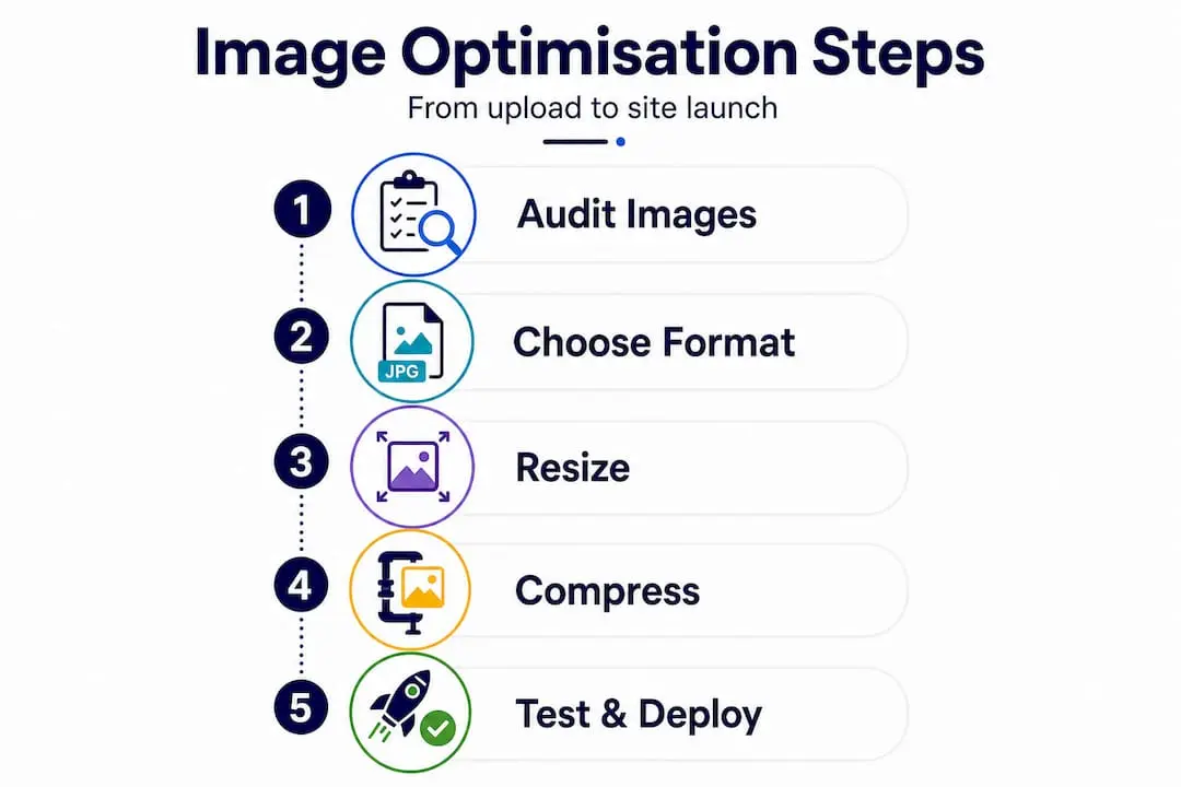 Infographic showing step-by-step image optimisation workflow
