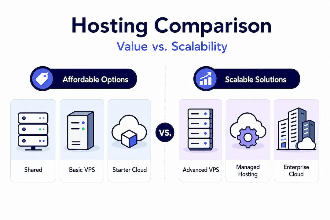 Infographic comparing affordable and scalable hosting options