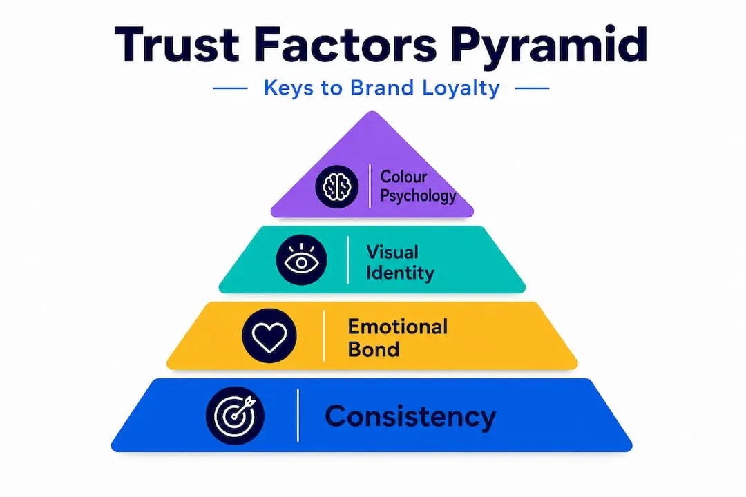 Brand trust pyramid infographic—key psychological factors