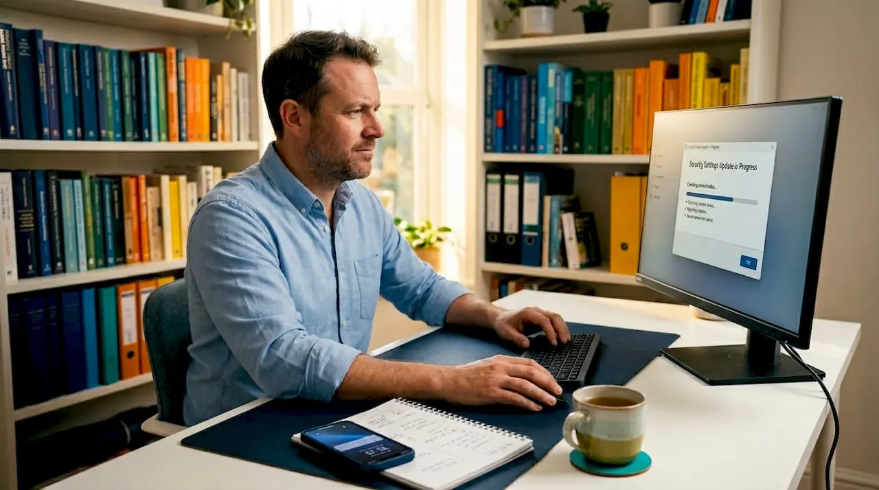 Small business owner updating website security
