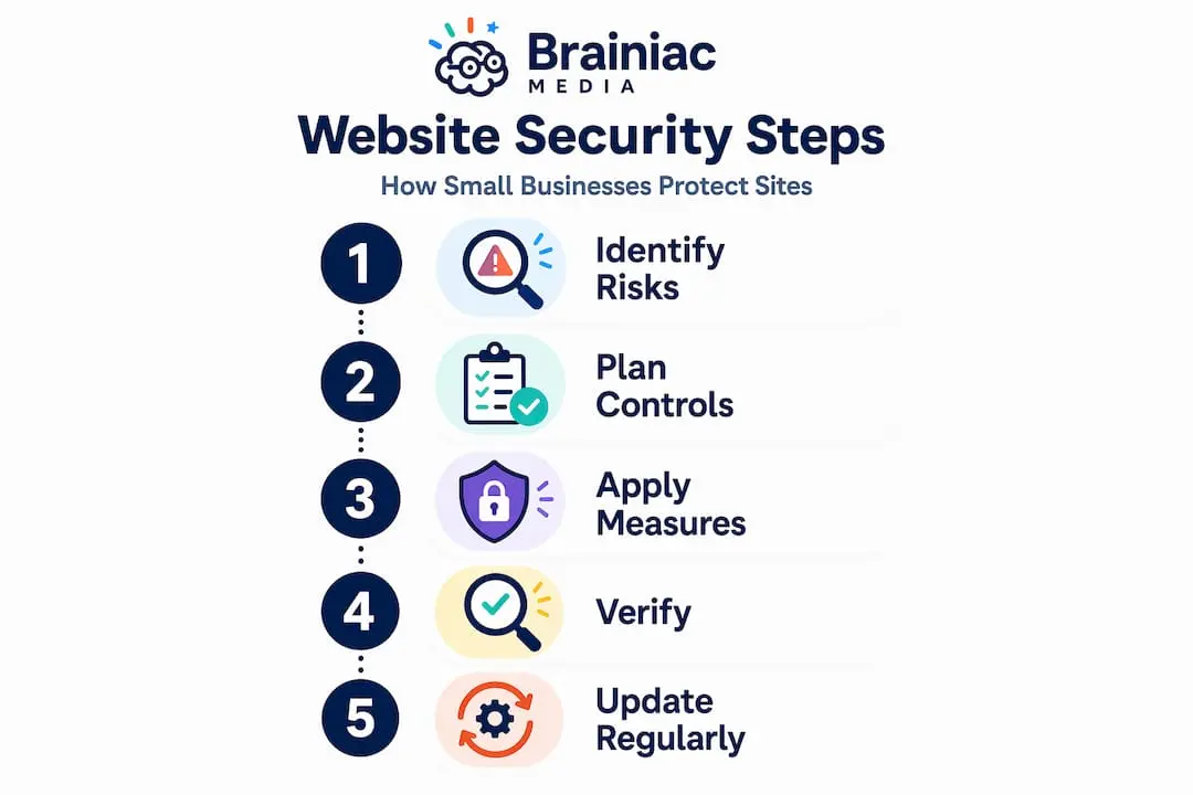 Infographic showing five website security steps