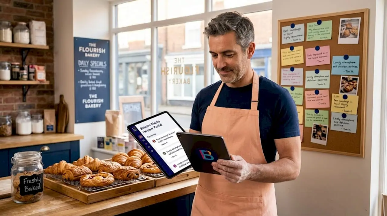 Shopkeeper responding to customer reviews