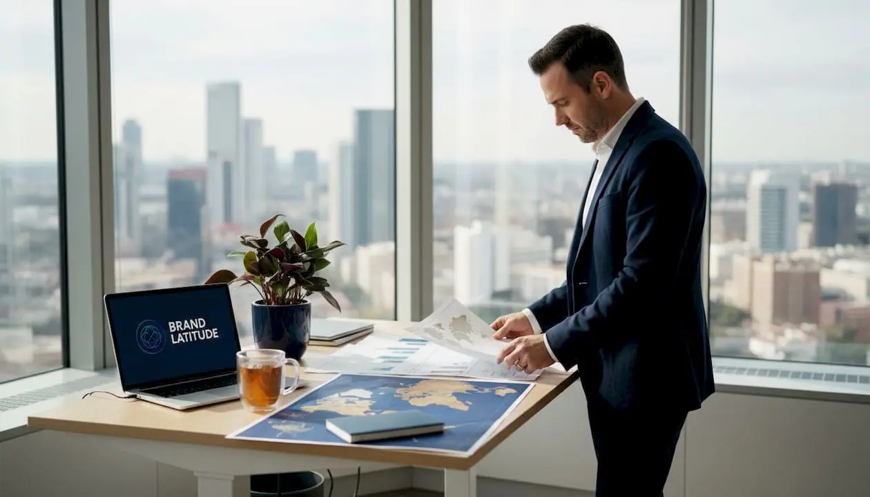 Manager analyzes global branding strategy documents