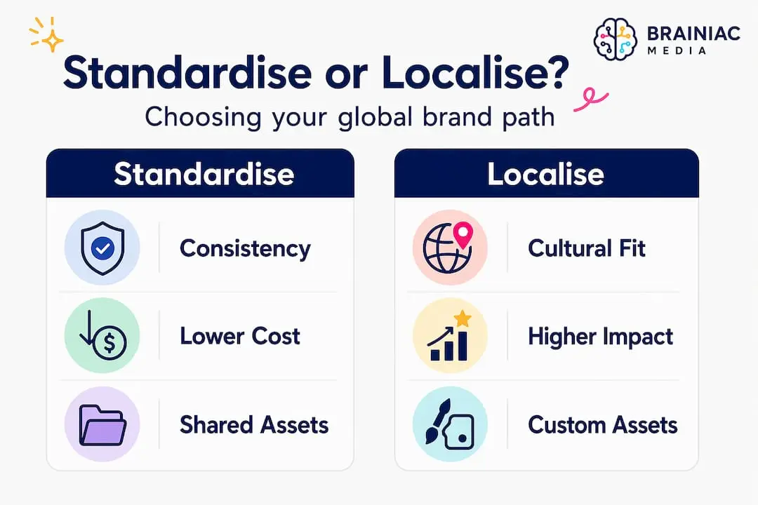 Infographic comparing brand standardisation and localisation
