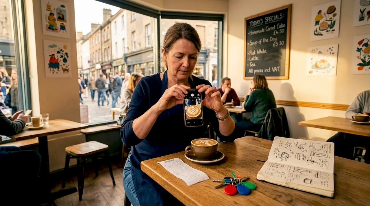Café owner posting on social media