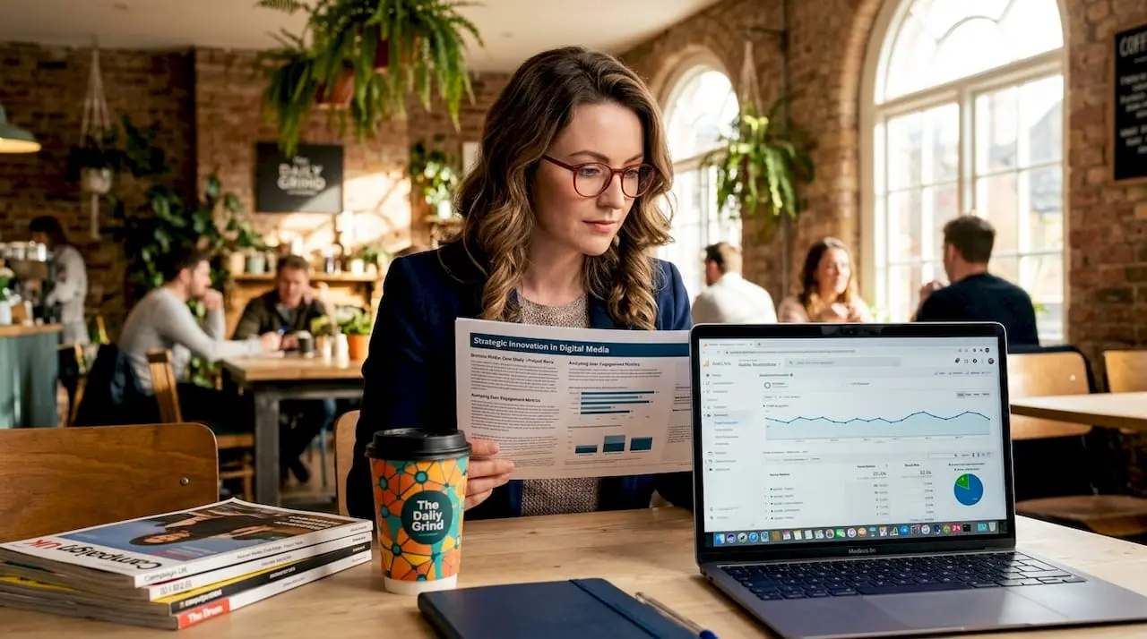 B2B marketer reviewing content strategy materials