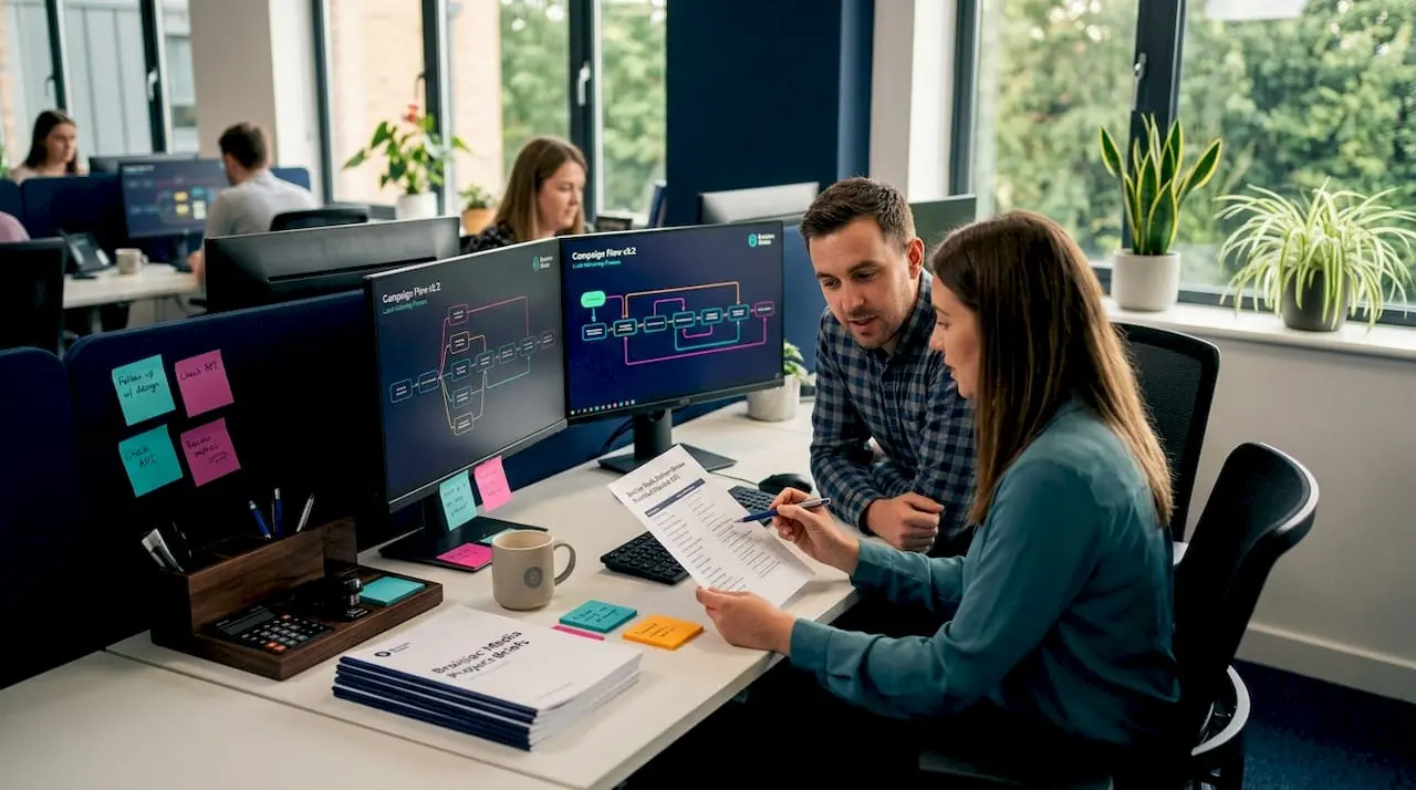 Managers reviewing technology integration plan