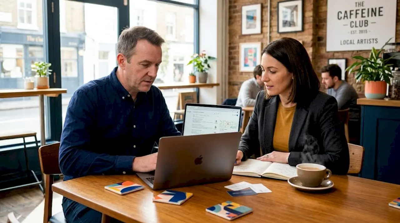 Consultant and client reviewing SEO strategy