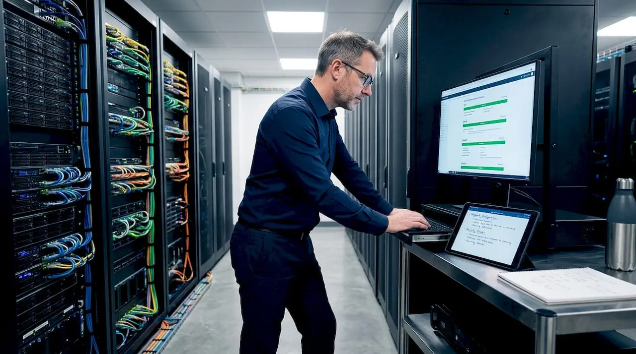 Technician manages email server authentication setup
