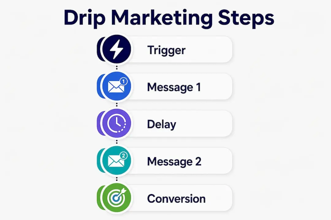 Infographic showing drip marketing process steps