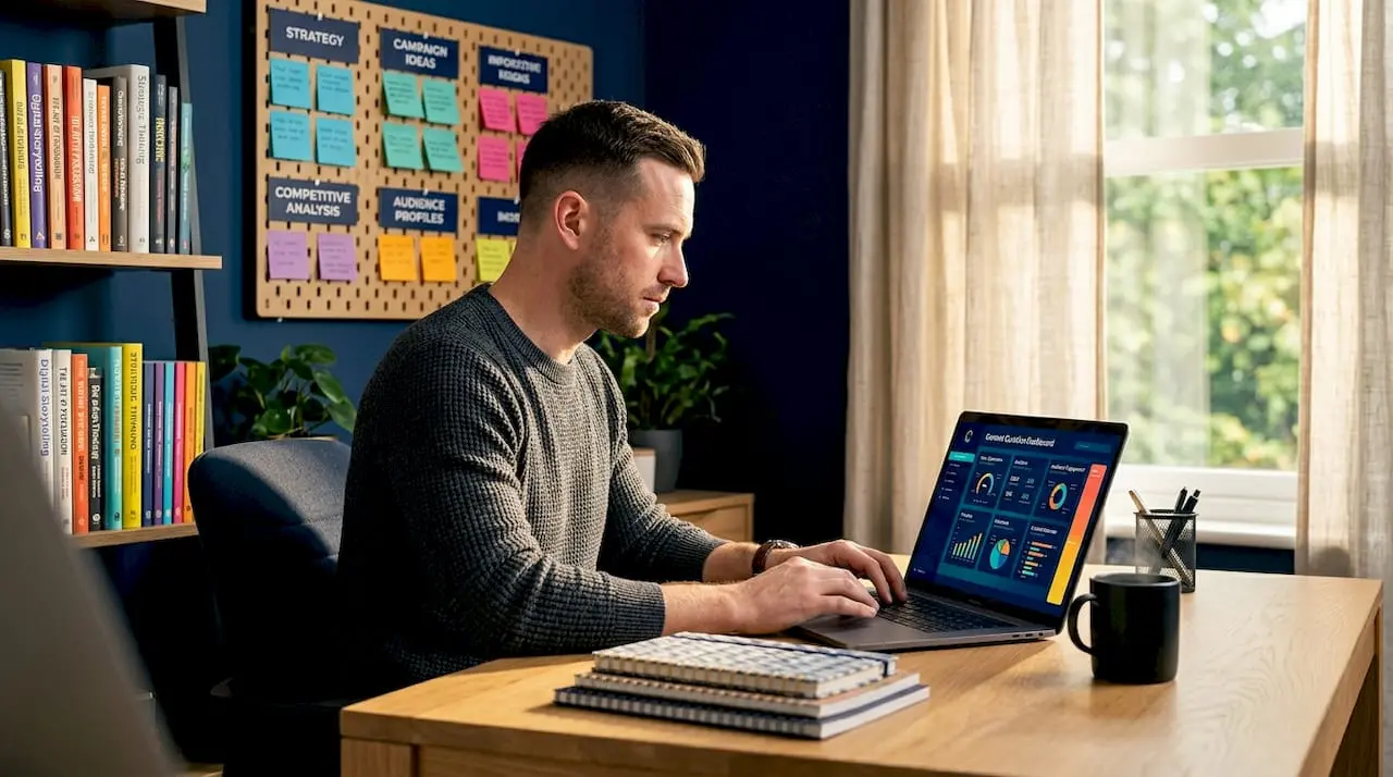 Content marketer working at home desk