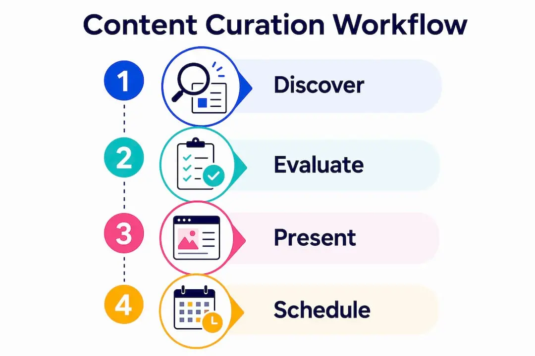Infographic illustrating the four-step content curation workflow