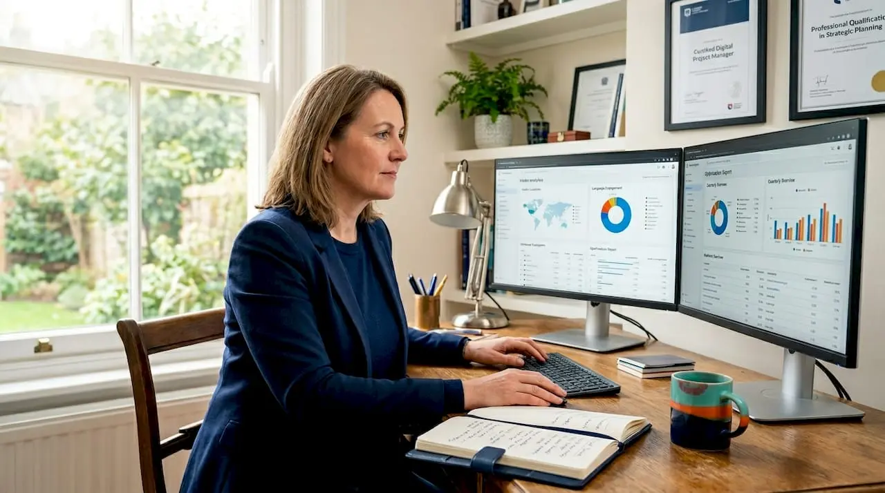 Manager reviewing multilingual website data