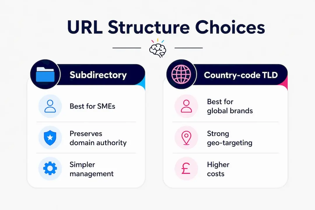 Infographic comparing URL structures for multilingual sites