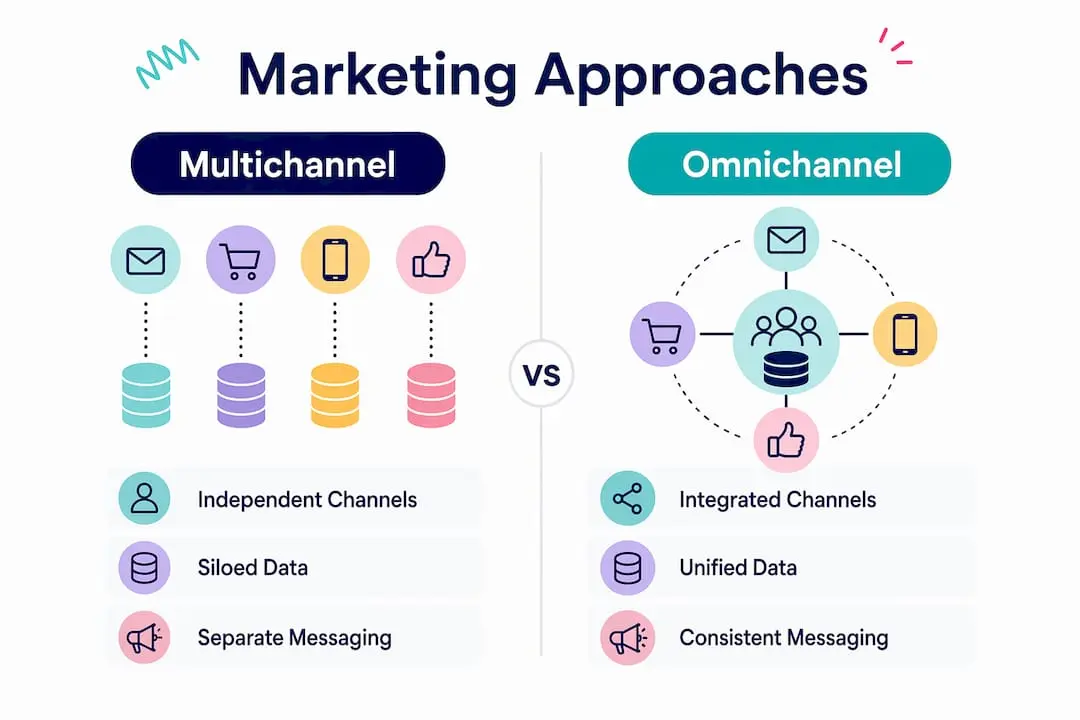 Infographic comparing omnichannel and multichannel marketing approaches