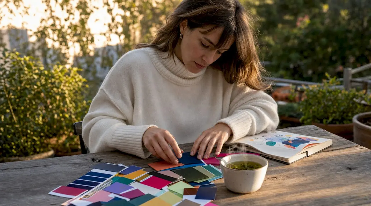 Designer arranging brand colour swatches