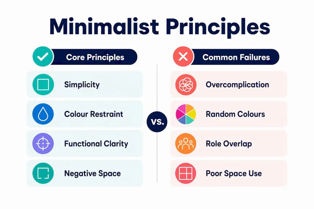 Infographic comparing minimalist principles and failures