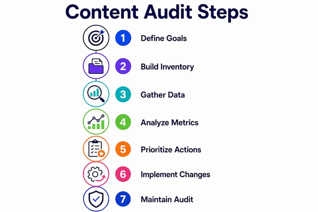 Infographic illustrating content audit process steps