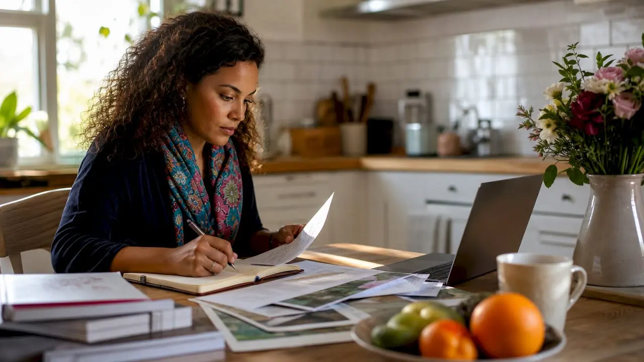 Content strategist curating articles at desk