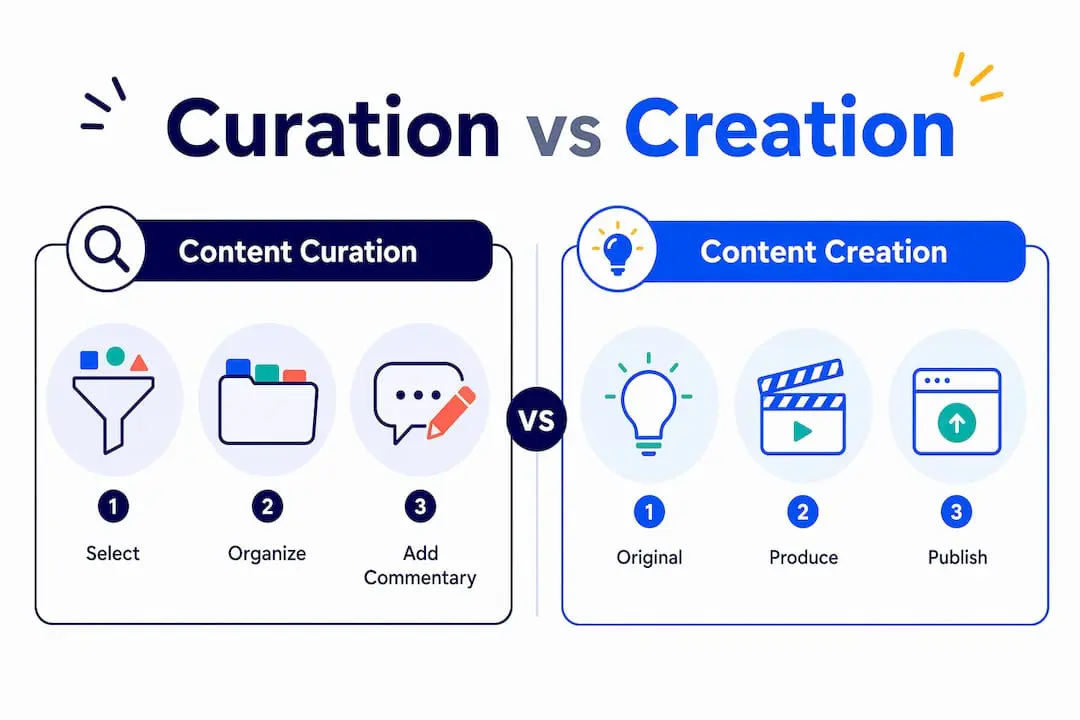 Infographic comparing content curation and creation