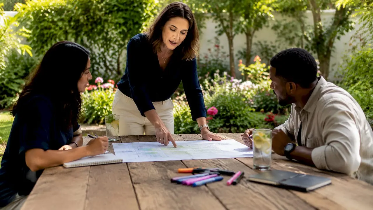 Team leader presenting plan to diverse team