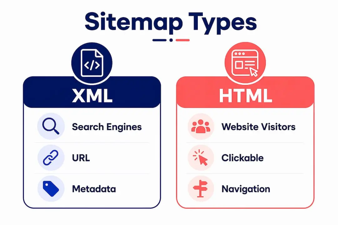 Infographic comparing XML and HTML sitemap types