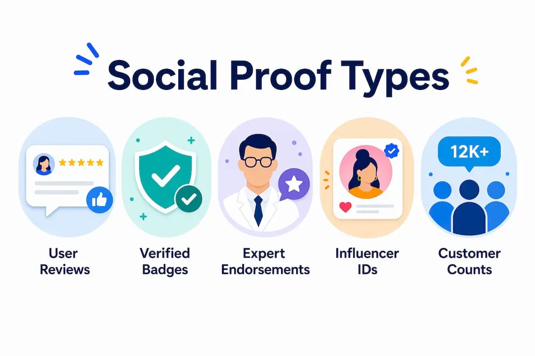 Infographic showing main marketing social proof types