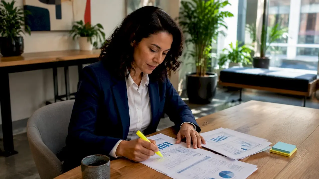 SME leader reviewing financial documents