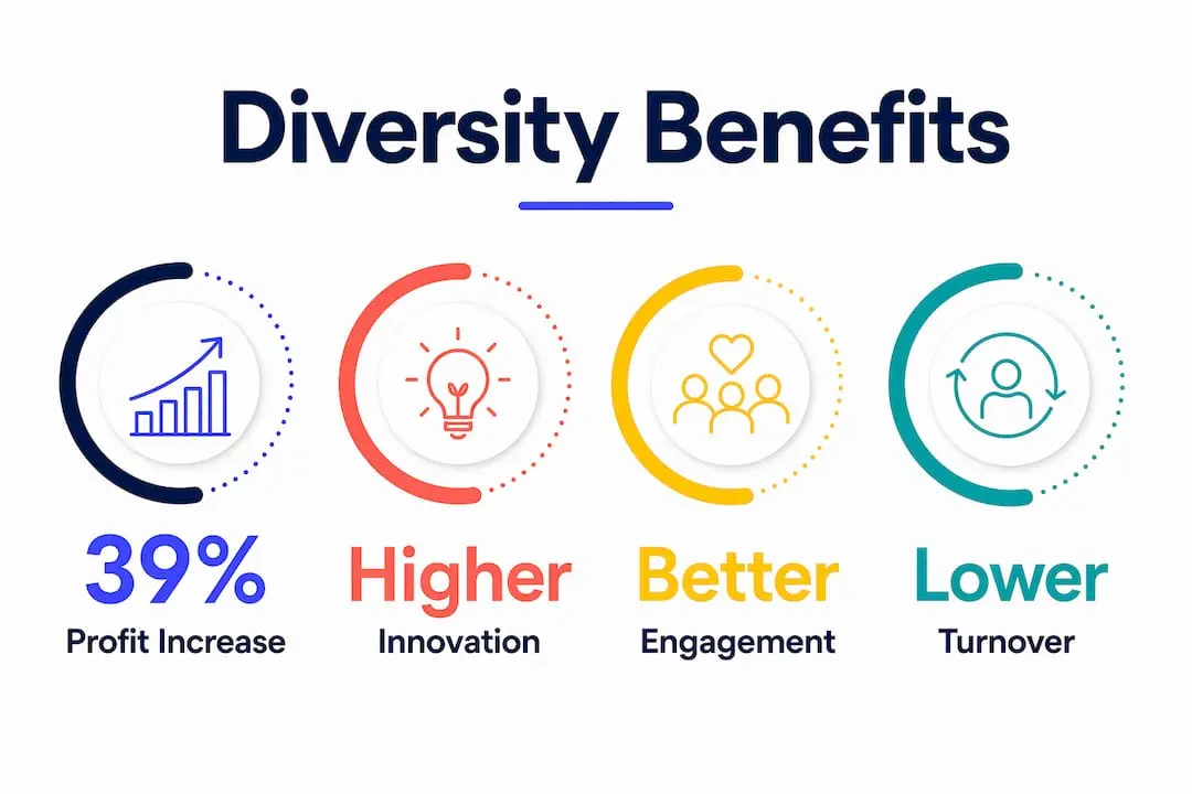 Infographic displaying key statistics on diversity benefits