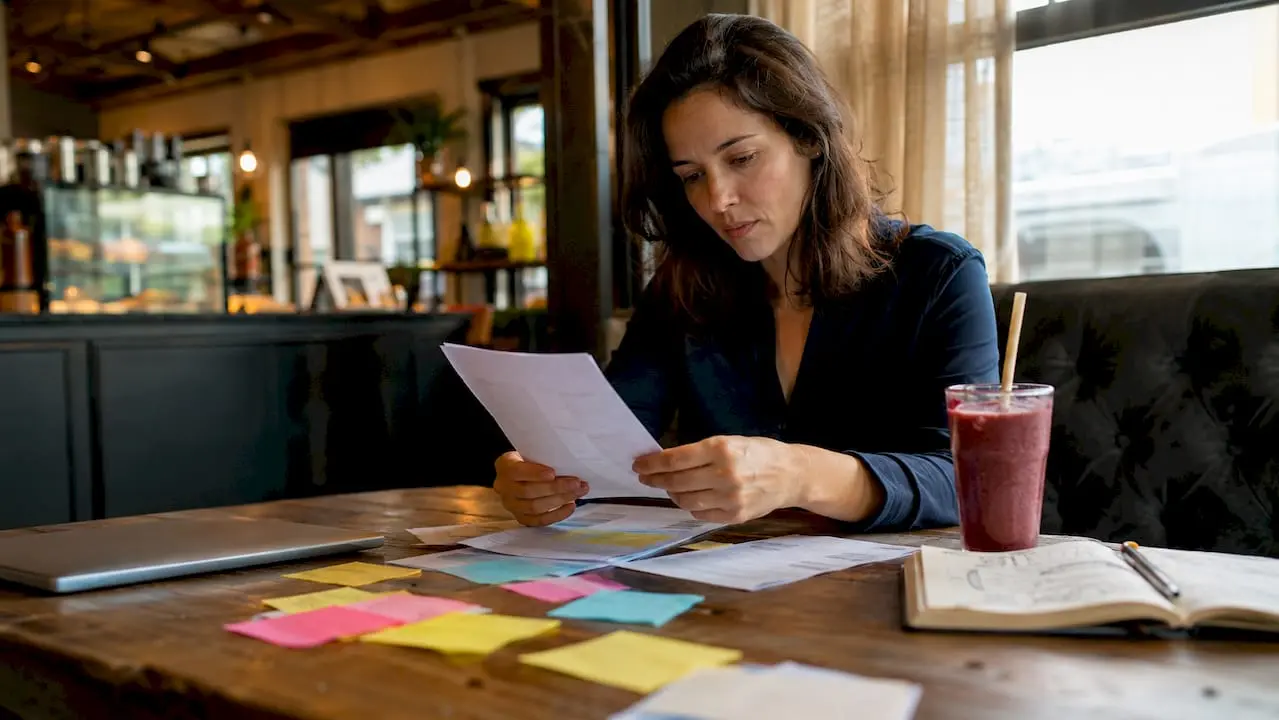 Woman reviewing support tickets at desk